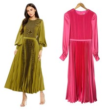 Mac Duggal NWT Long Sleeve High Neck Heat Pleated Satin Midi Dress Size 2 Pink