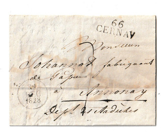 LAC de 1828   Marque postale :  66 / CERNAY Chiffre taxe 7