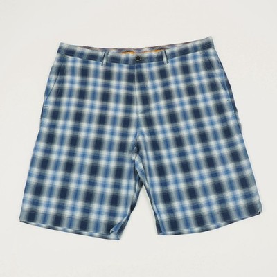 Tommy Bahama Paradise Tech Chino Shorts Mens 36 Blue Plaid Relax Nylon Blend