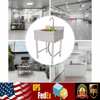 Commercial Utility Sink Stainless Steel Kitchen Sink 1 Compartment with Faucet