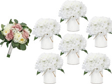 Rustic Wedding Bouquets - Set of 6 Artificial Flowers in Metal Pots