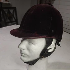 Vtg EQUI-ROYAL SADDLERY Velvet DARK MAROON Riding Helmet w/STRAPS Sz 6 3/4 (55)