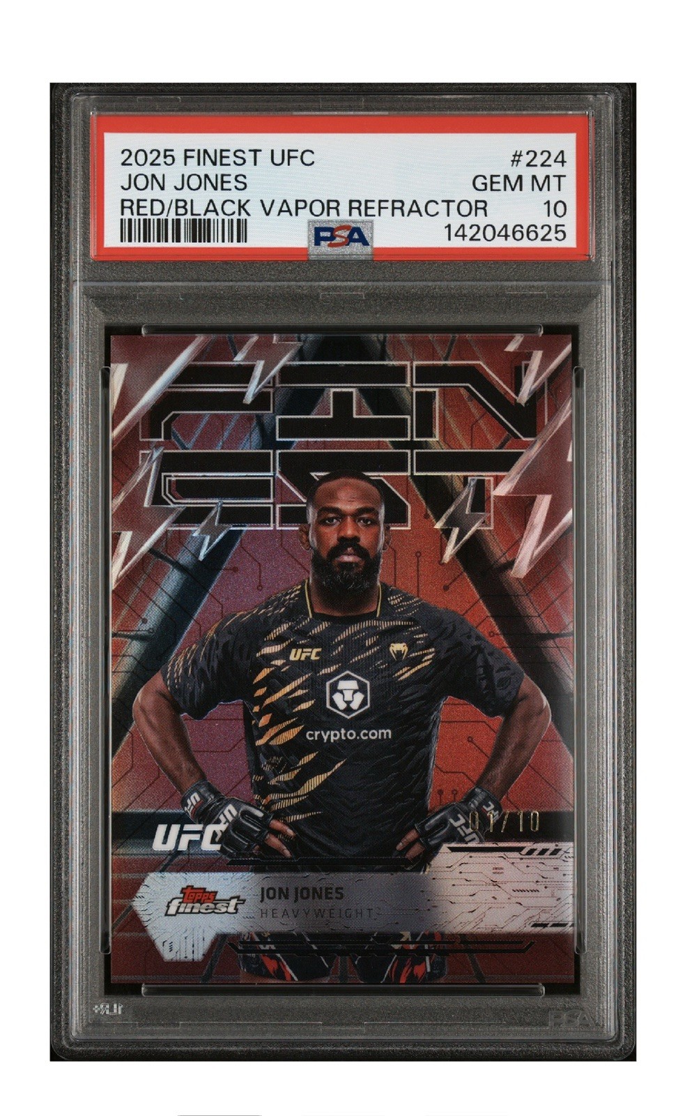 Jon Jones 2025 Topps Finest UFC Red Black Vapor Refractor Rare /10 PSA 10 view 1