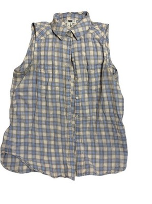 Paige Button Up Shirt Top Womens M Blue Plaid Sleeveless Casual Ladies