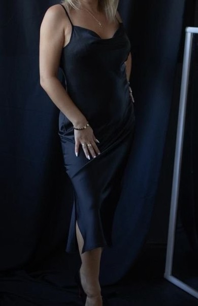 Women Dress Black Silk 36