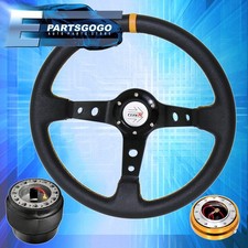 Typer Black Yellow Steering Wheel Gold Quick Release Hub For 92-95 Civic