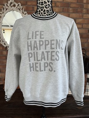 Ivy & Cloth Life Happens Pilates Helps Ringer Sweatshirt (M) Lux Lounge Soft