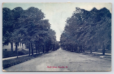 #ad #ad Danville Home w Columns Brick North St Mounting Block quot;Nice Clean Cityquot; Blue PC $10.00