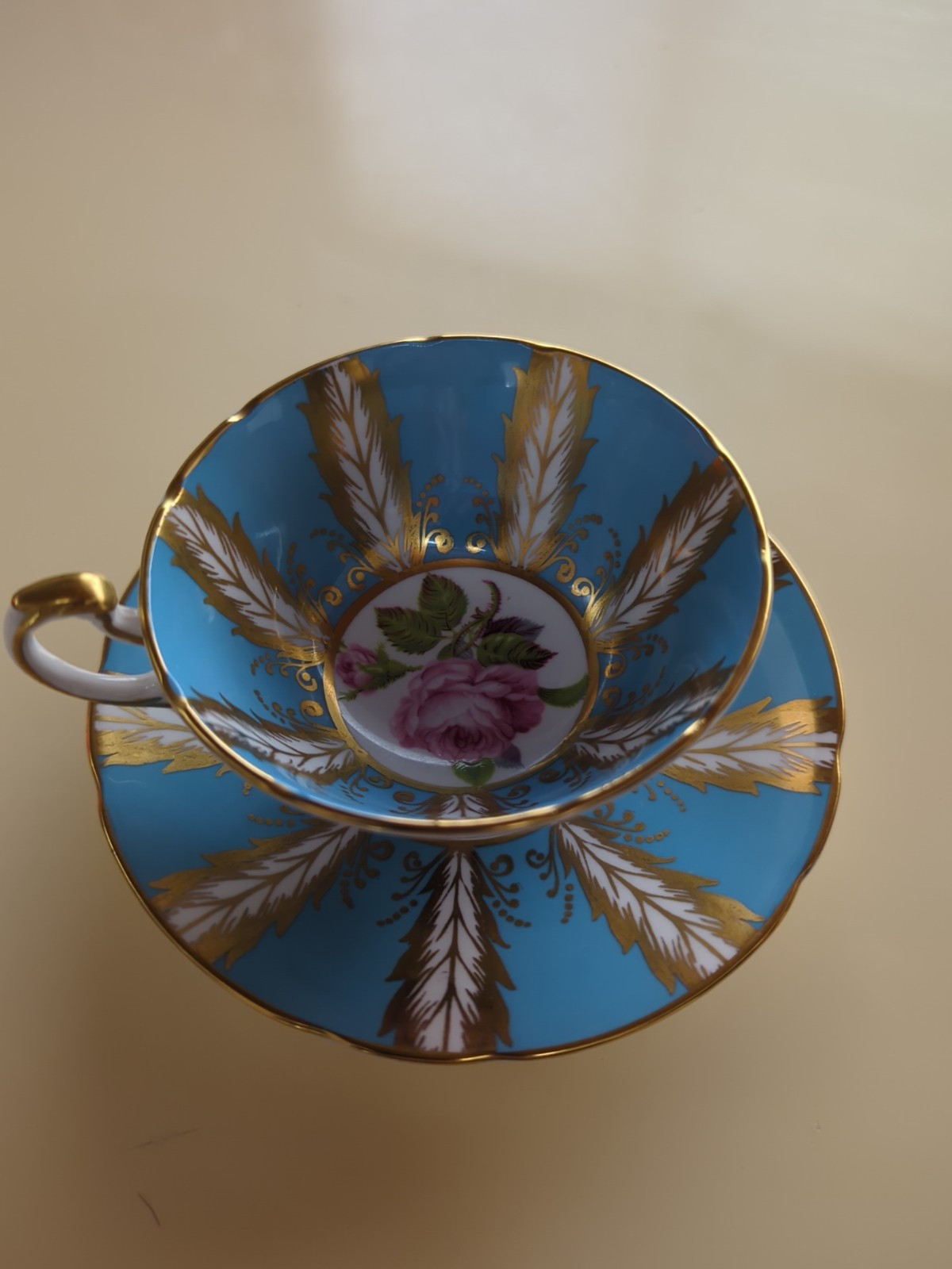 Elegant Teal Paragon Teacup & Saucer Floral Gold Design F176B-image