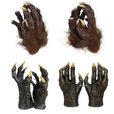 1Pair Halloween Scary Gloves Werewolf Paws Hand Gloves Gothic Cosplay Claws