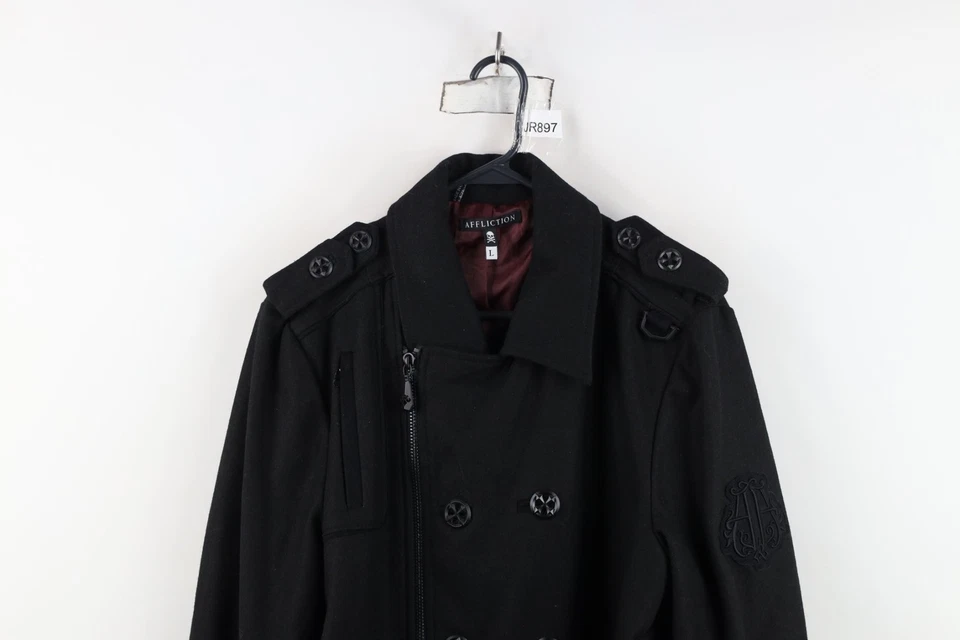 Chaqueta de chaquetón de lucha negra Affliction para hombre grande de lana con cruz de hierro UFC MMA Foto 2 de 4