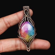 Arc-en-Ciel Solaire Quartz Cuivre Fil Emballé Pendentif Bijoux Cadeau pour Elle