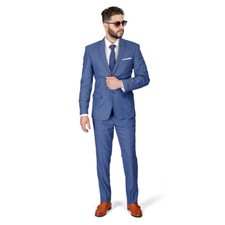 Slim Fit Men Suit 2 Button Slate Grey Micro Texture Notch Lapel Vest Option AZAR