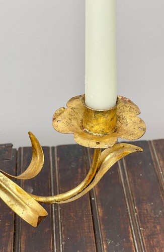 Vintage Gilt Floral Metal Candelabra Pair Hollywood Regency Tole 13"x16" 3 Light - Picture 21 of 21
