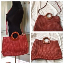 FOSSIL Crossbody Bag 75082 Leather Raffia Woven Tote Handbag Strap Red ZB3758