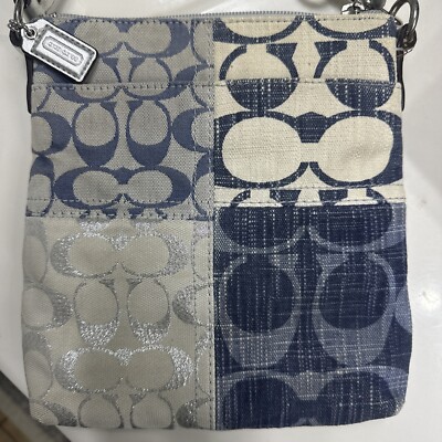 Coach Poppy Signature Denim Patchwork Leather Crossbody Shoulder