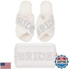 Etercycle Wedding Gifts Set, Bride Makeup Bag With Bride Slippers, Waterproof