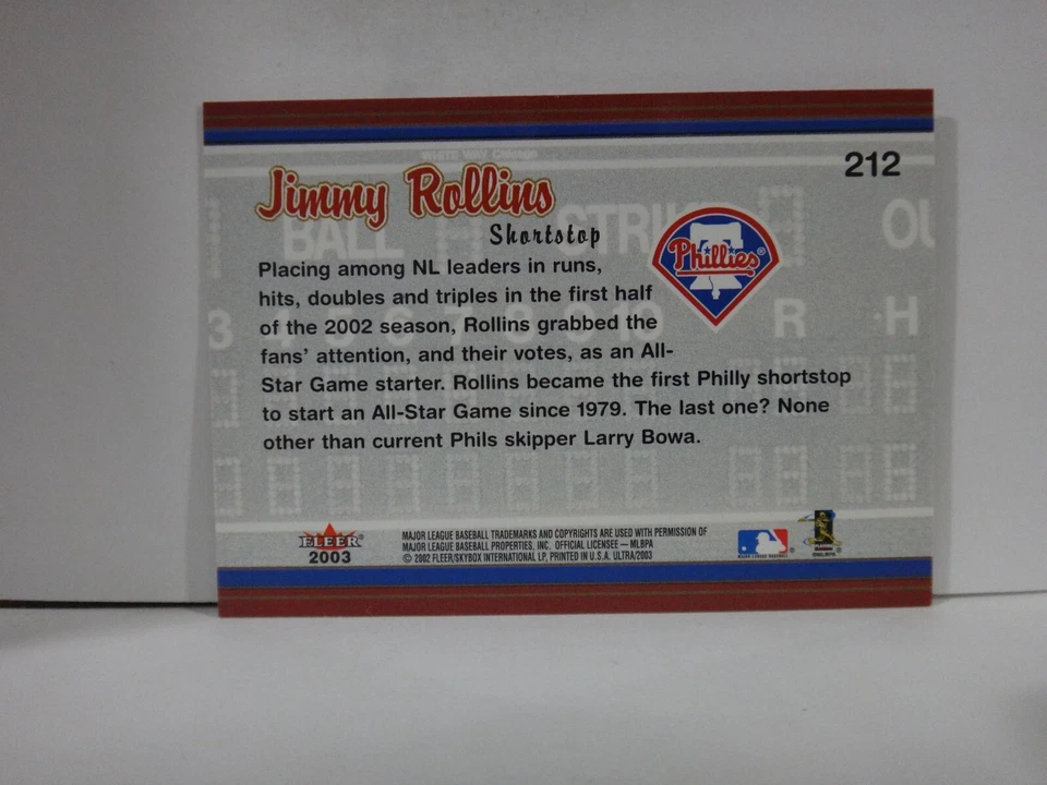 2003 Fleer Ultra All-Star Game Jimmy Rollins #212 - Image 2 of 2