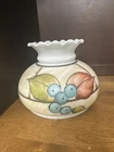 Lamp Shade White Milk Glass Hand Painted Blueberry & Patchwork 7" Parlor Vintage