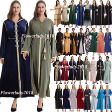 Women Long Sleeve Maxi Dress Muslim Abaya Dubai Kaftan Islamic Caftan Robe Gown