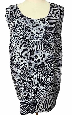 F.A.D Women s 2X Grey/black Sleeveless Blouse Animal Print Shirt Top Cheetah