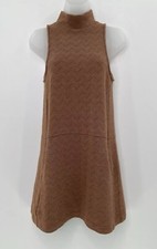 Free People Orange Chevron Sleeveless Mock Neck Twiggy Shift Sweater Dress XS