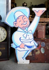 Vintage Sushi Bar Chef Hat wood sign store display Kitchen Japan double sided