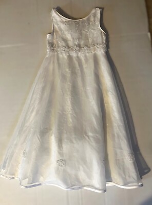 Beautiful Rare Editions White Beaded Flower Girl Dress Size 7  See Description