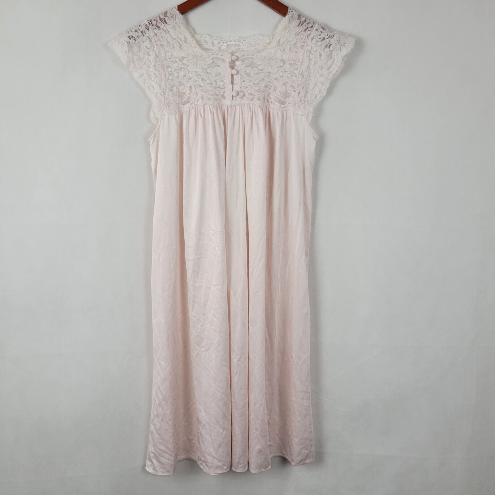 VTG Shadowline Nightgown Medium Cap Sleeve Lace S… - image 1