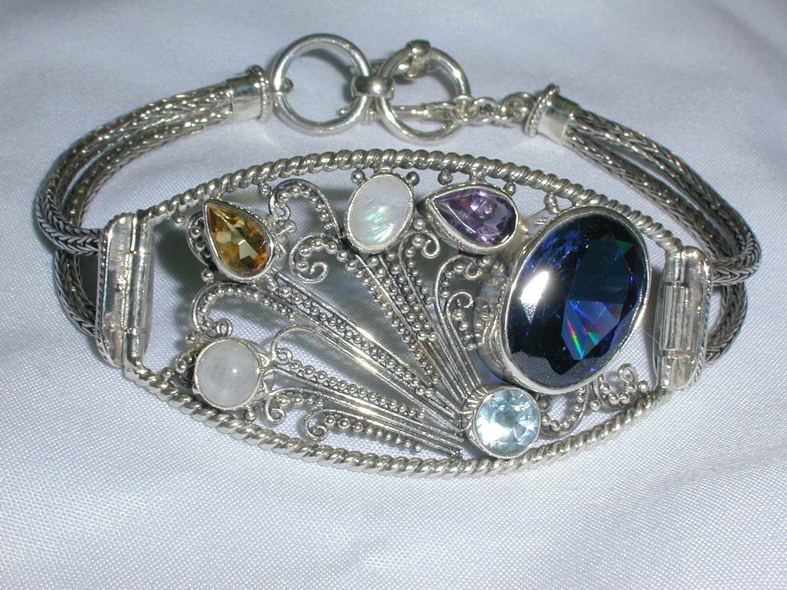 STUNNING~BALI BOLD STERLING SILVER GEMSTONE BRACELET- 7 3/4