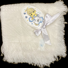 Vintage Precious Moments Acrylic Blanket 1999 Luv n' Care Baby Collection White.