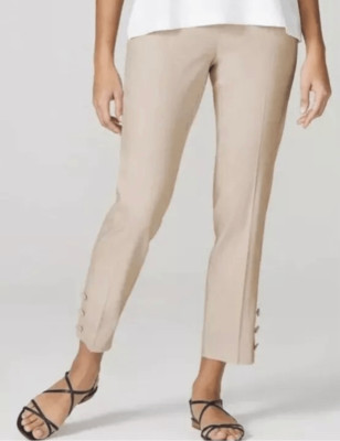 J. Jill Linen Pants Women s L Stretch Button Hem Macadamia Elastic Waist ZipSide