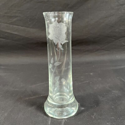 Etched Crystal Flower Vase Heavy Bottom 8 Inches Tall