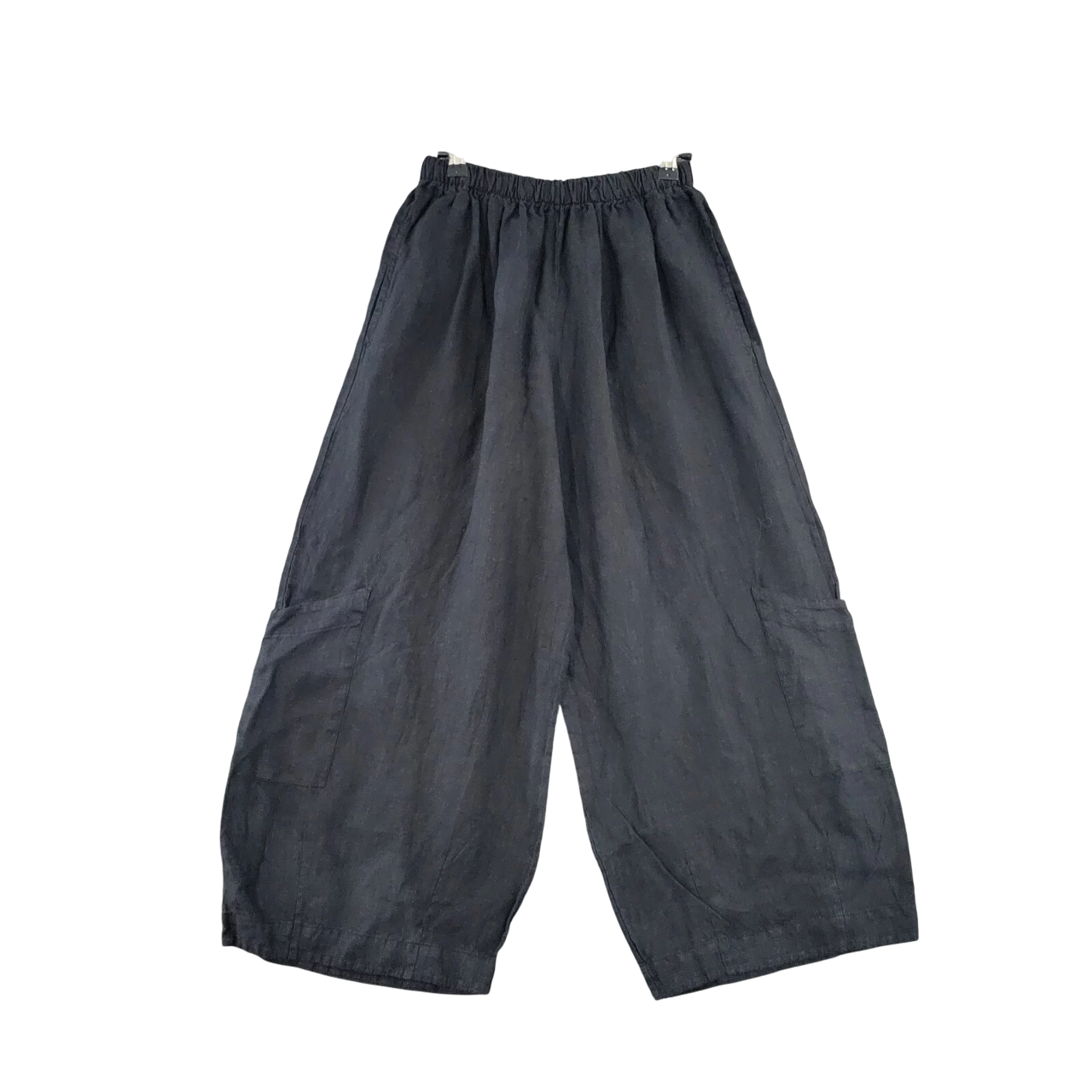 BRYN WALKER Black Linen Cropped Cargo Hi Rise Lantern Pull On Pants SIZE SMALL