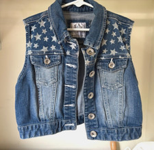 Girl's Justice Blue Denim Sleeveless Jean Jacket. Star's Design, Sz 12