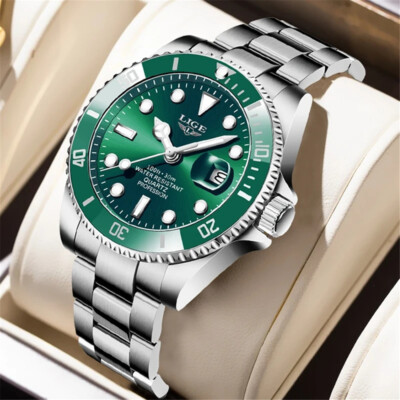 LIGE Men's Quartz Luxury Watch Stainless Steel Luminous Calendar Wristwatch