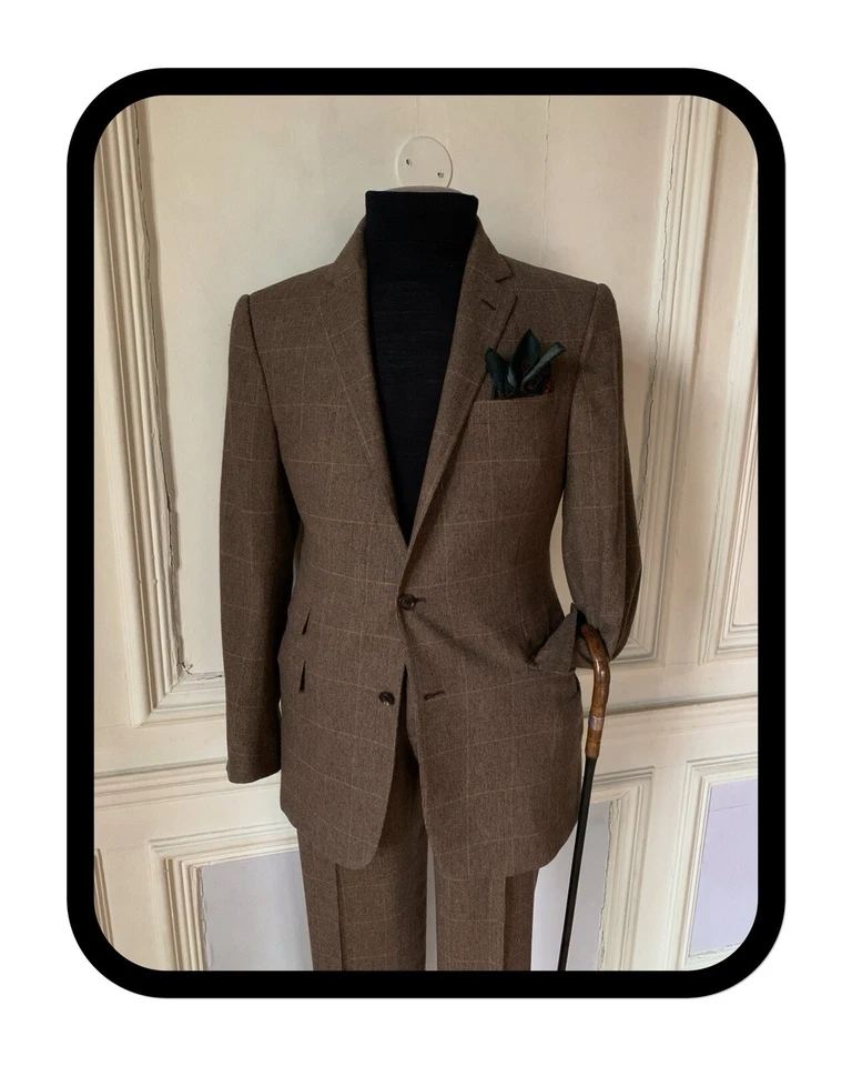 Impresionante Traje Ralph Lauren Etiqueta Púrpura 2 Piezas En Lana Marrón Glen Check Foto 2 de 4