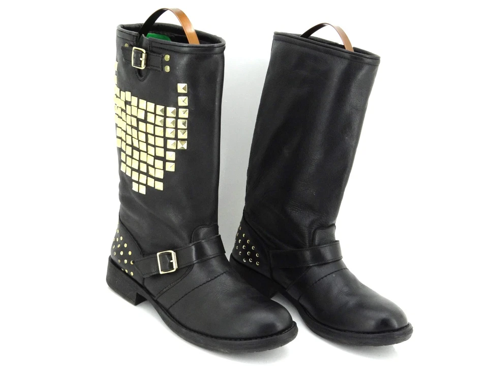 Stivali Mauro Volponi biker stivaletti invernali stivali scarpe pelle G 40 neri - Immagine 3 di 4