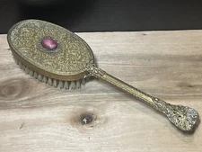 Antique 1920s-1950s Jeweled Hair Bush Pink Stone Vanity Brush