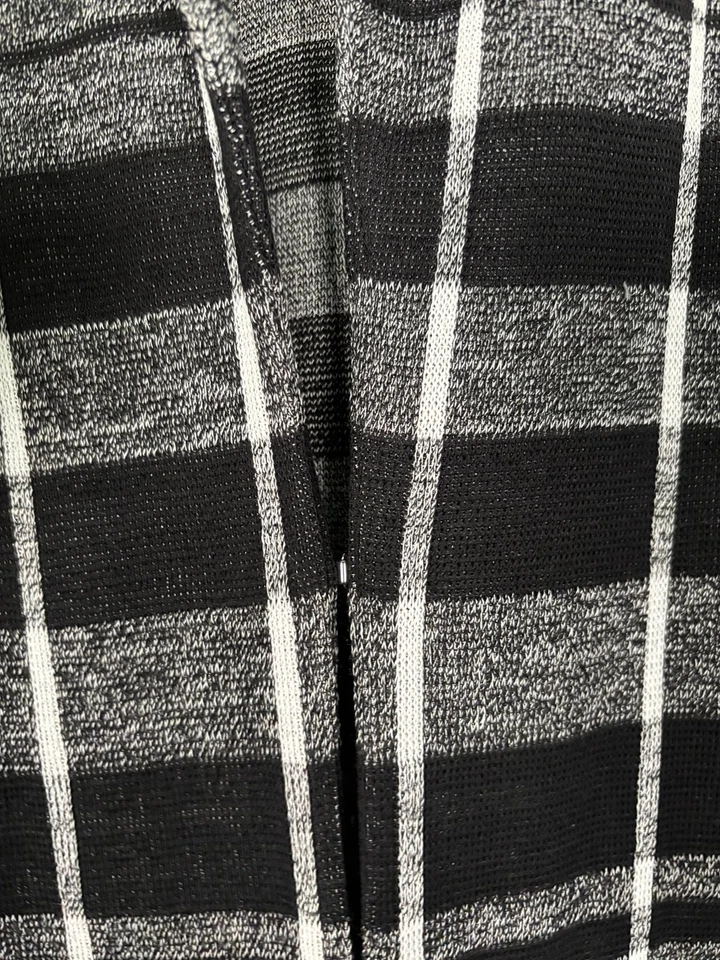 Gabardina tejida Misook longitud midi frente abierto palangre a cuadros negro/gris con M Foto 4 de 4