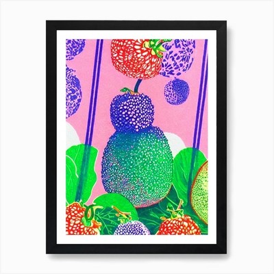 Feijoa Risograph Retro Poster Obst gerahmt Wandbild Poster Leinwanddruck Bild