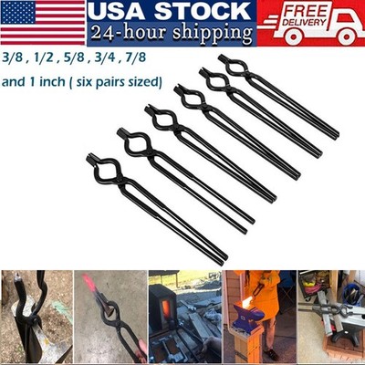 6Pc V Bolt Tongs Set Blacksmith Forge Tong Set Includes 3/8 1/2 5/8 3/4 7/8 1''