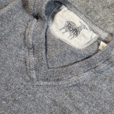 Raffi Crewneck Pullover Knit Sweater 100% Extra Fine Merino Wool Gray Men's L
