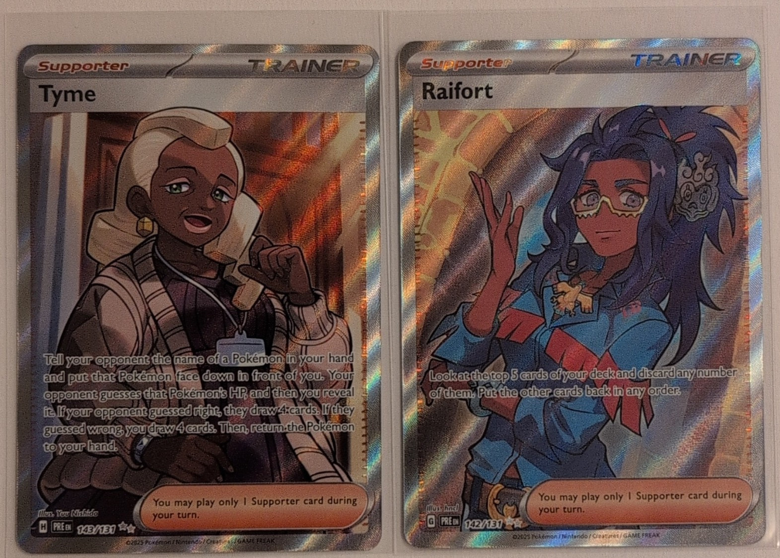 Pokémon TCG Tyme 143/131 & Raifort 142/214 Full Art Holo Supporter Lot