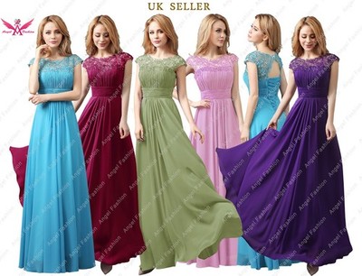 Chiffon Maxi Lang A-Linie Spitze Brautjungfer Party Abschlussball Abend Hochzeitskleid