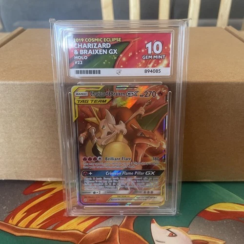 Charizard & Braixen GX 22/236 - 2019 Cosmic Eclipse - ACE 10 -perfect sub grades