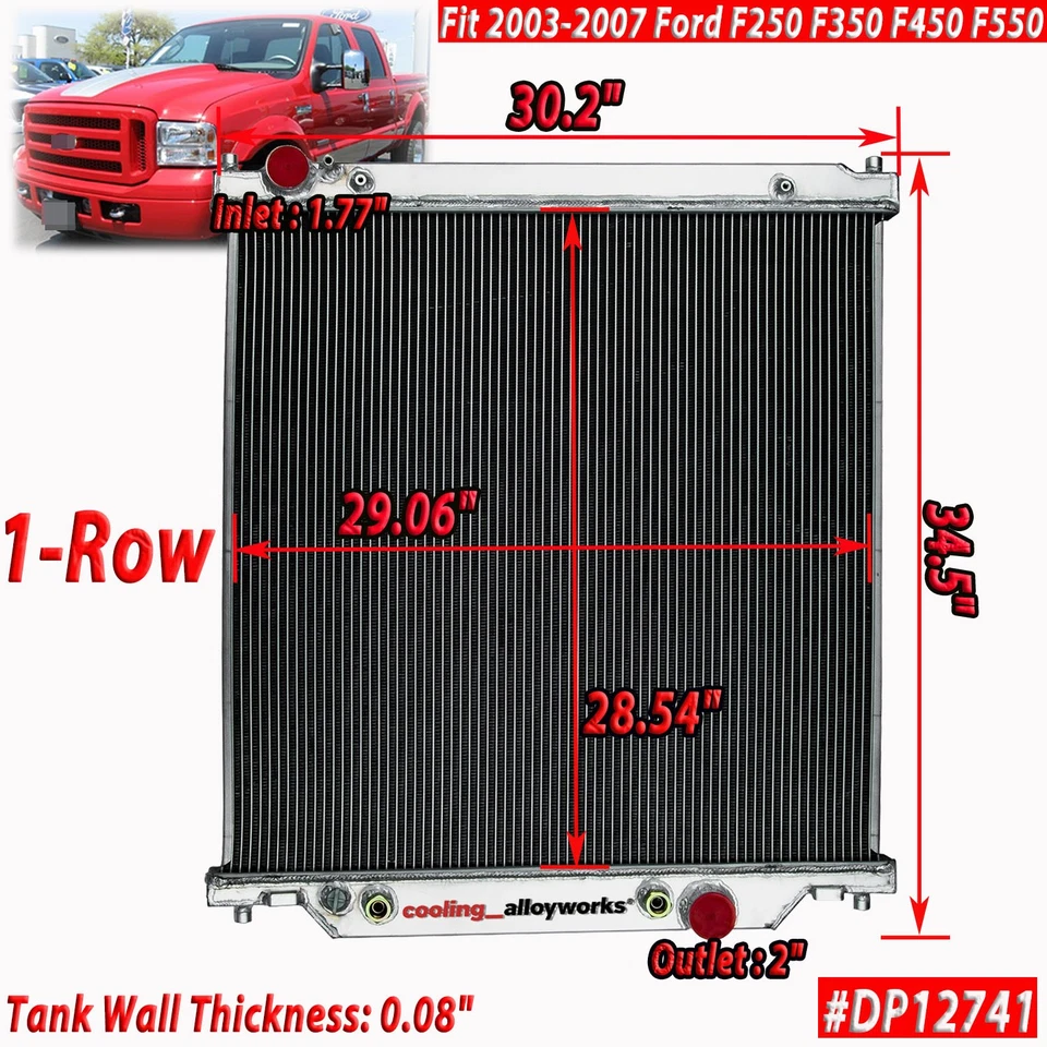Fit 2003-2007 Ford F250 F350 F450 F550 Powerstroke 6.0L V8 AT Radiator Aluminum. Foto 3 de 4