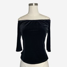 Vintage 90s y2k Jessica McClintock black velvet off shoulder stretchy top S/M