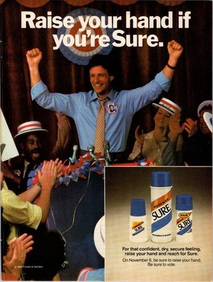 Sure Deodorant 1984 Magazine Ad Vintage Election Theme Procter & Gamble