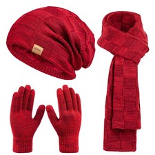 Beanie Hat Scarf Touchscreen Gloves Set for Men and Women, Fleece Lined Warm ...